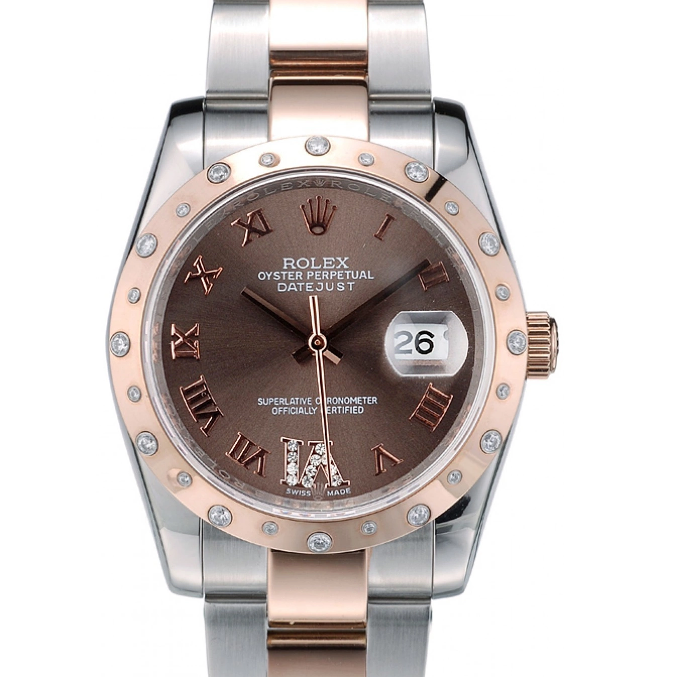 Best AAA Replica Sites Steel Brushed Brown Stainless DateJust Case 41994 Rolex Plated Dial Diamond 0629
